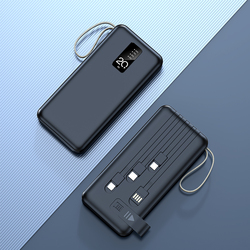 La venta al por mayor de fábrica viene con soporte para teléfono móvil Salida 2usb Cable de carga de 1 a 4 salidas Bancos de energía de 20000 Mah